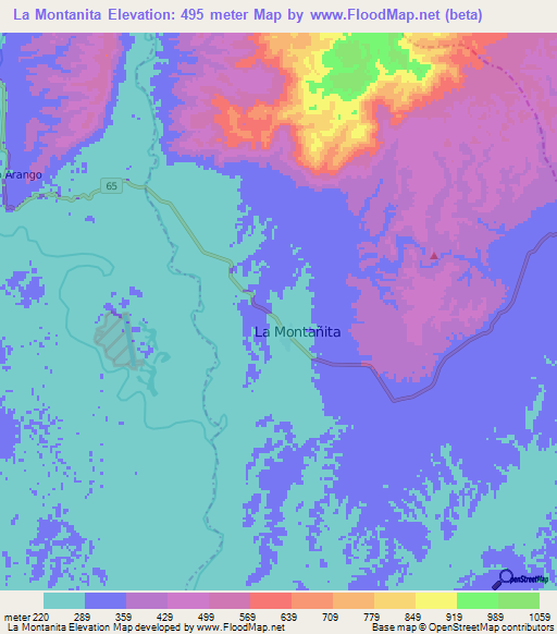 La Montanita,Colombia Elevation Map