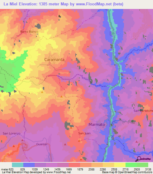 La Miel,Colombia Elevation Map