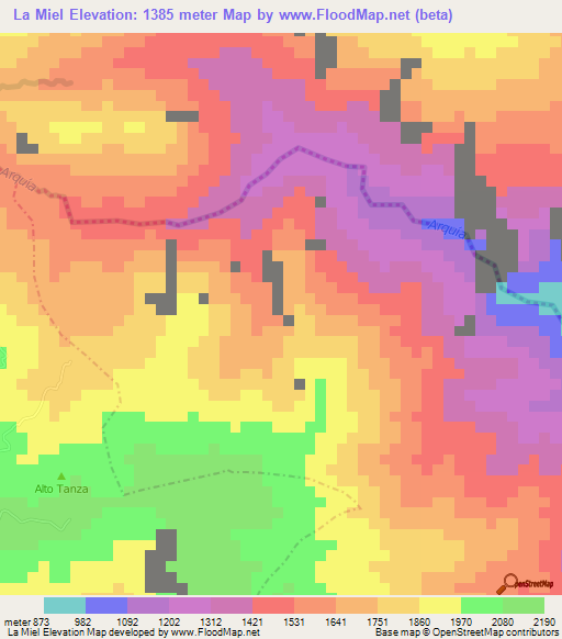 La Miel,Colombia Elevation Map