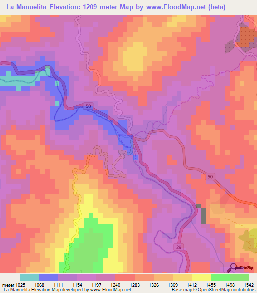 La Manuelita,Colombia Elevation Map