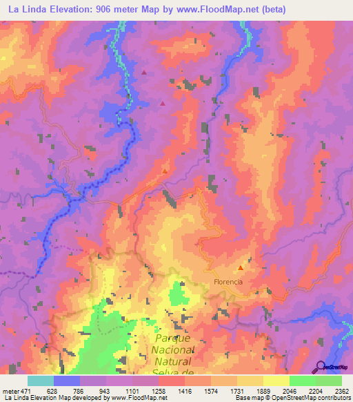 La Linda,Colombia Elevation Map