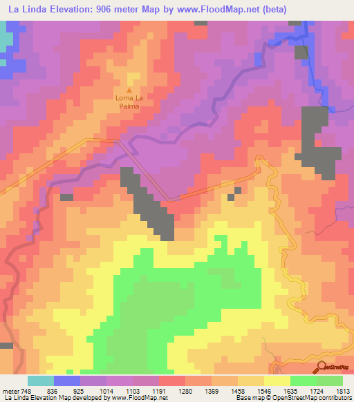 La Linda,Colombia Elevation Map