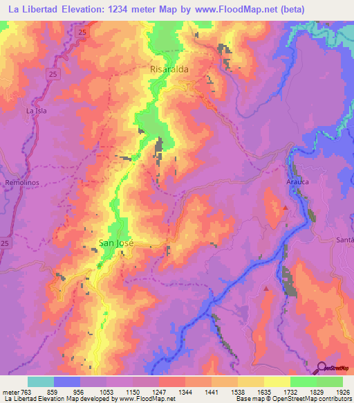 La Libertad,Colombia Elevation Map