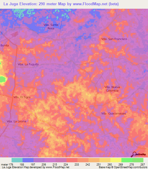 La Juga,Colombia Elevation Map