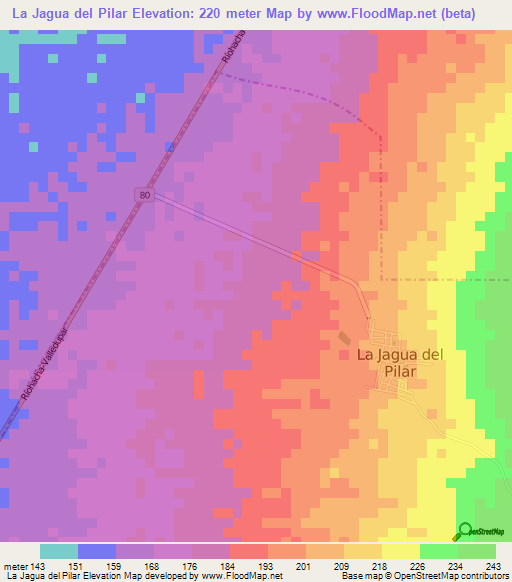 La Jagua del Pilar,Colombia Elevation Map