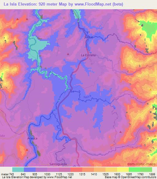 La Isla,Colombia Elevation Map