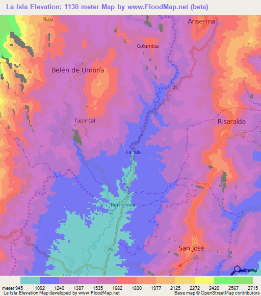 La Isla,Colombia Elevation Map