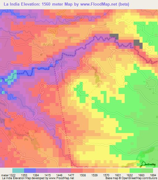 La India,Colombia Elevation Map