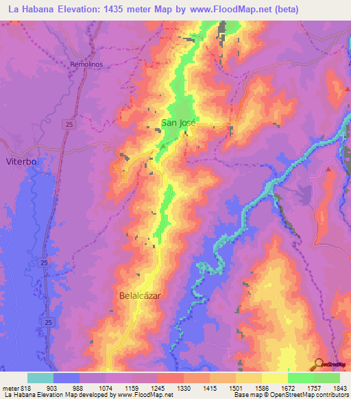 La Habana,Colombia Elevation Map