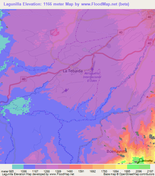 Lagunilla,Colombia Elevation Map