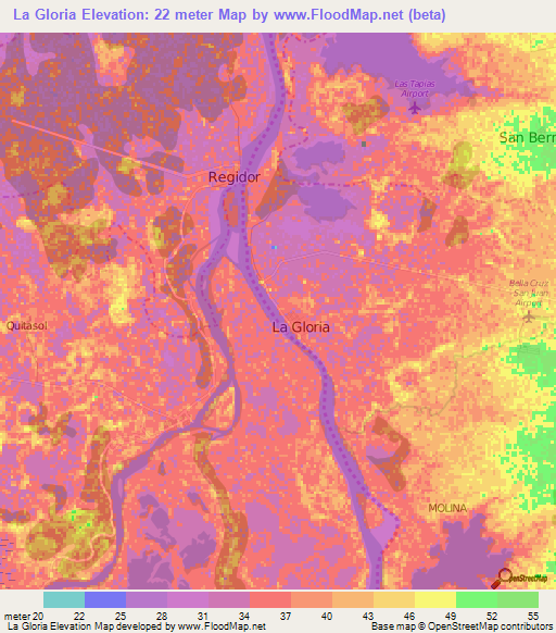 La Gloria,Colombia Elevation Map