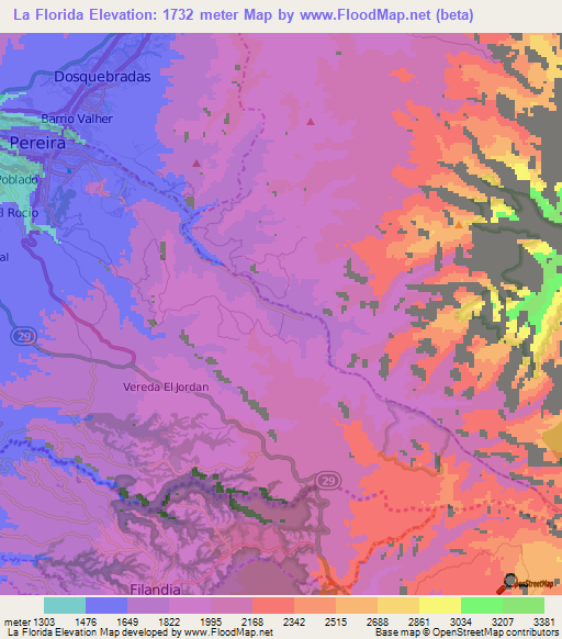 La Florida,Colombia Elevation Map