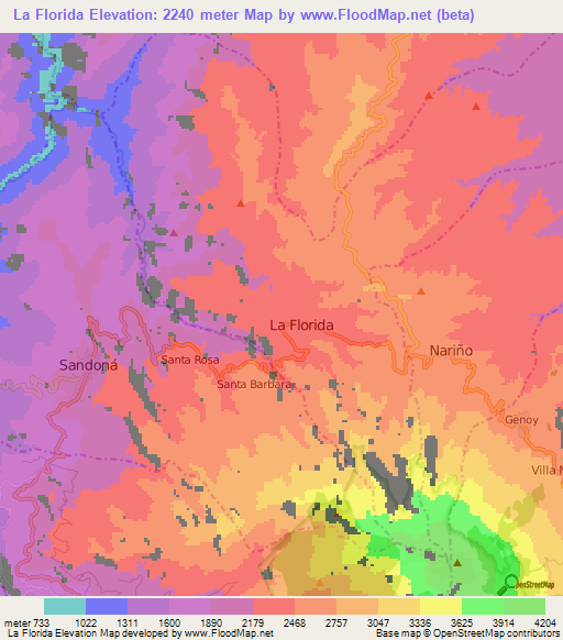 La Florida,Colombia Elevation Map