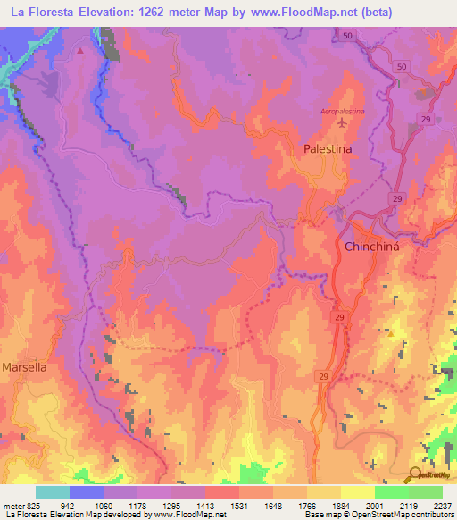 La Floresta,Colombia Elevation Map