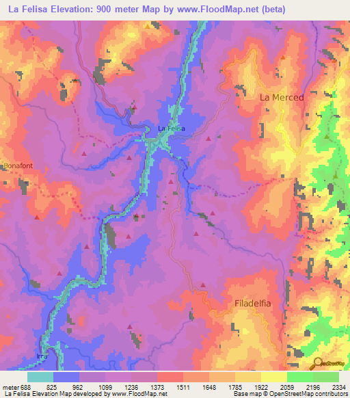 La Felisa,Colombia Elevation Map