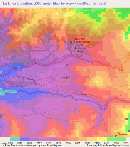 La Enea,Colombia Elevation Map