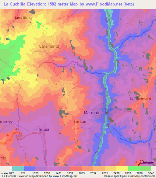 La Cuchilla,Colombia Elevation Map