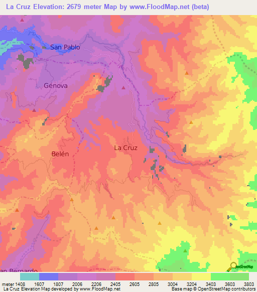 La Cruz,Colombia Elevation Map