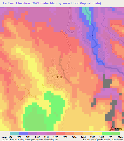 La Cruz,Colombia Elevation Map