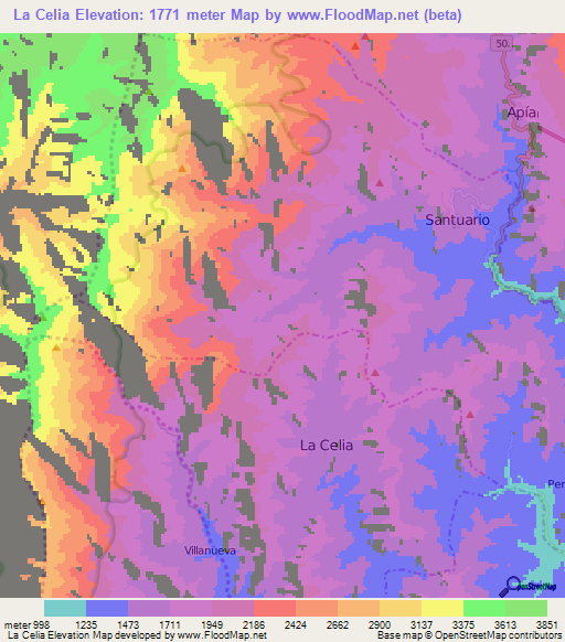 La Celia,Colombia Elevation Map