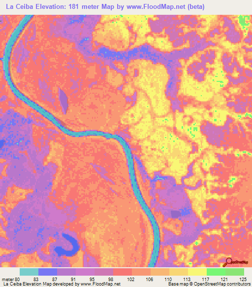 La Ceiba,Colombia Elevation Map