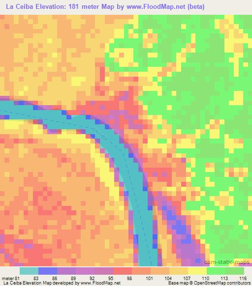 La Ceiba,Colombia Elevation Map