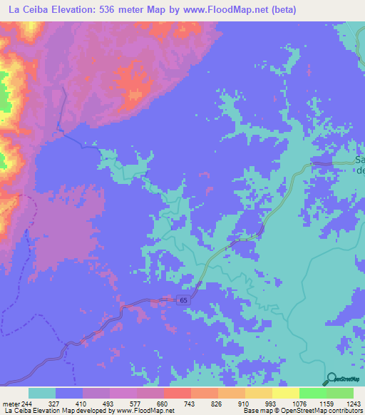 La Ceiba,Colombia Elevation Map