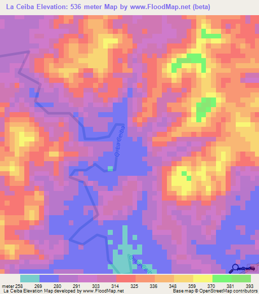 La Ceiba,Colombia Elevation Map