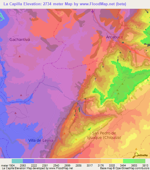 La Capilla,Colombia Elevation Map