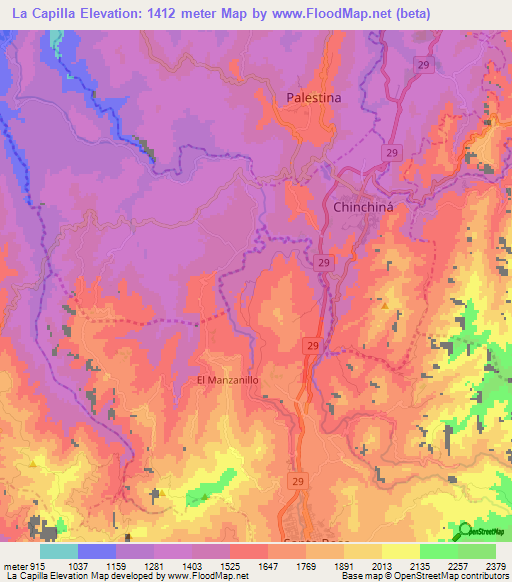 La Capilla,Colombia Elevation Map