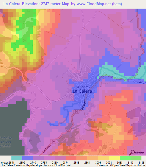 La Calera,Colombia Elevation Map