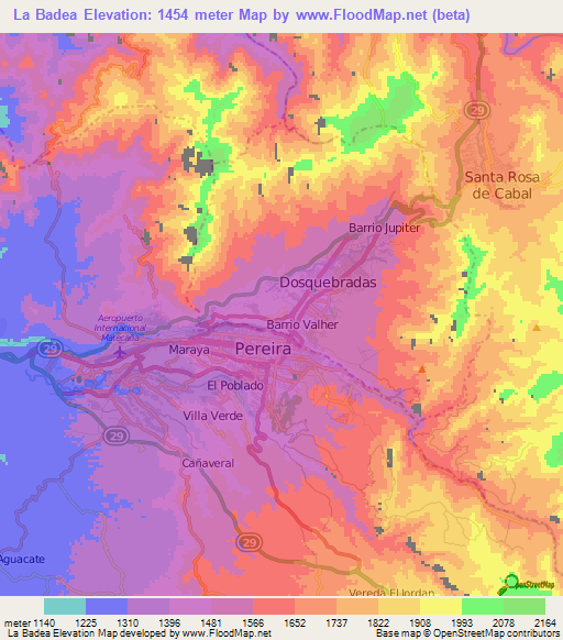 La Badea,Colombia Elevation Map