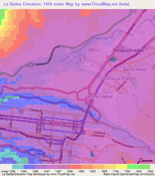 La Badea,Colombia Elevation Map