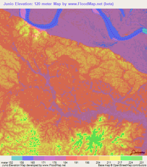 Junio,Colombia Elevation Map