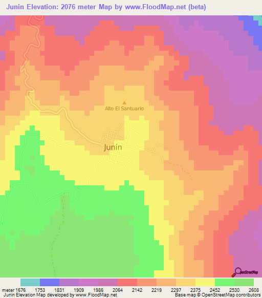 Junin,Colombia Elevation Map