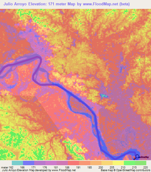 Julio Arroyo,Colombia Elevation Map