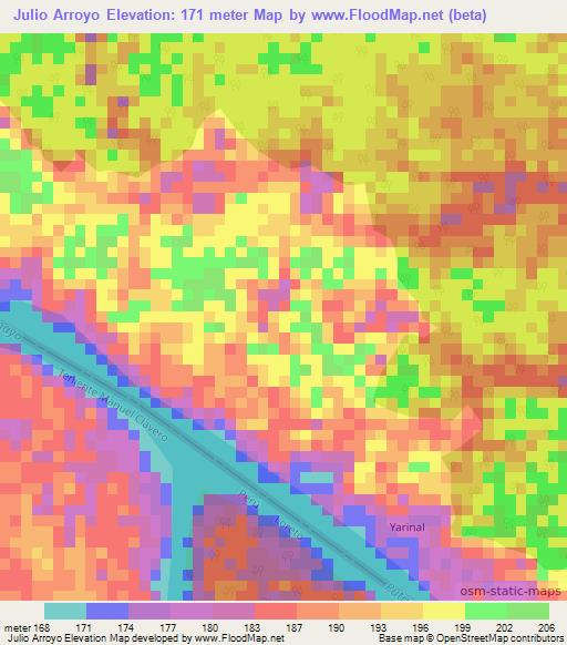 Julio Arroyo,Colombia Elevation Map