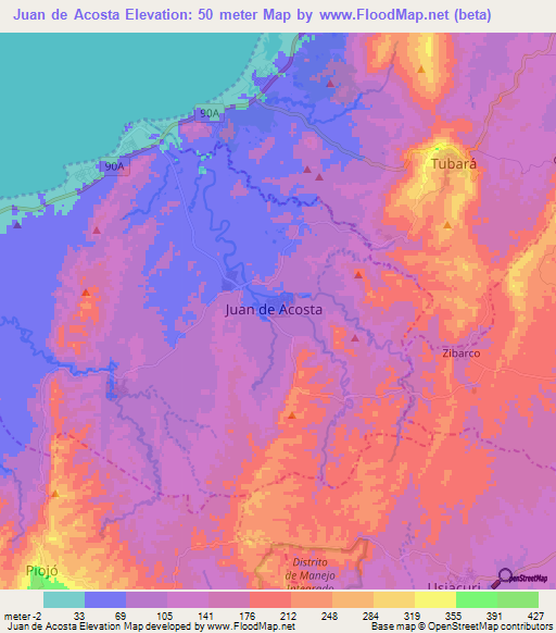 Juan de Acosta,Colombia Elevation Map