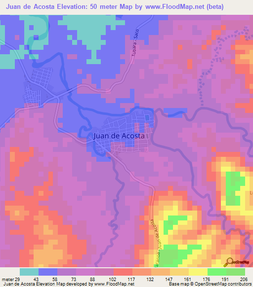 Juan de Acosta,Colombia Elevation Map