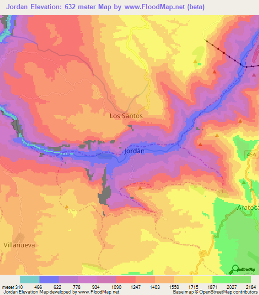 Jordan,Colombia Elevation Map