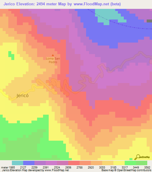 Jerico,Colombia Elevation Map