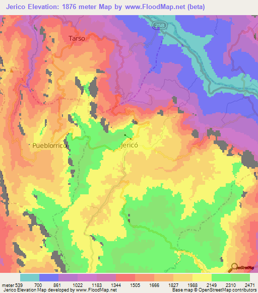 Jerico,Colombia Elevation Map