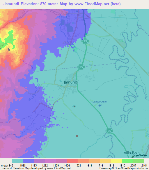 Jamundi,Colombia Elevation Map