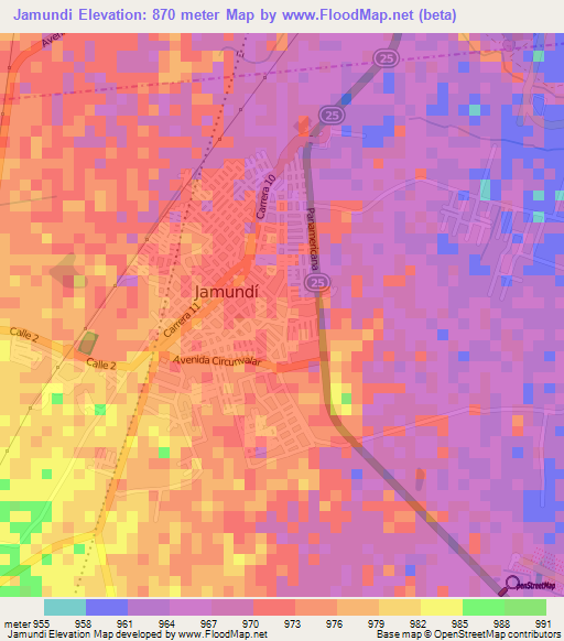 Jamundi,Colombia Elevation Map