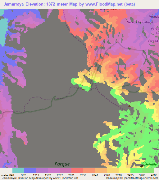 Jamarraya,Colombia Elevation Map