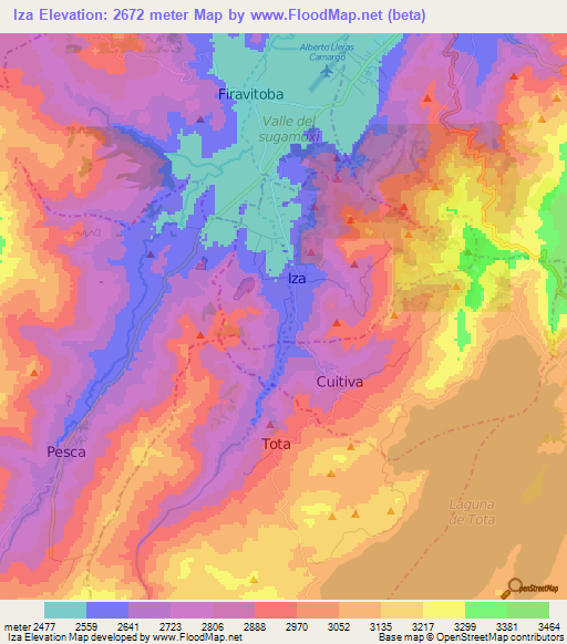 Iza,Colombia Elevation Map