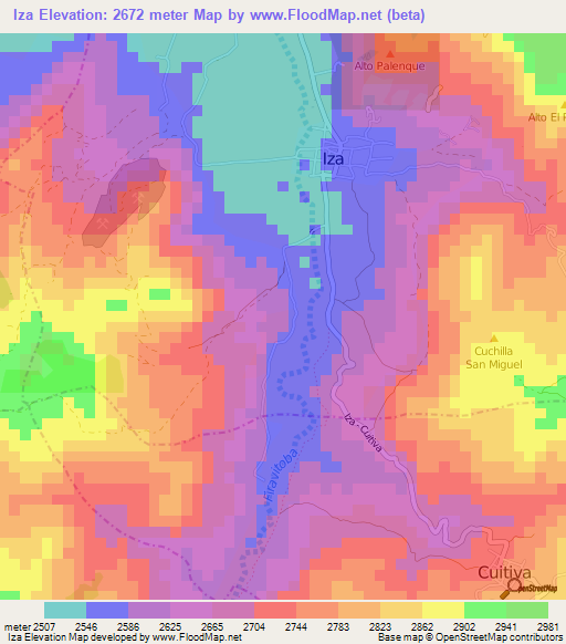 Iza,Colombia Elevation Map