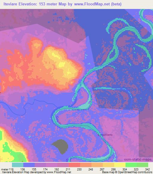 Iteviare,Colombia Elevation Map