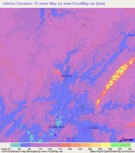 Istmina,Colombia Elevation Map