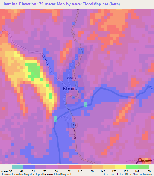 Istmina,Colombia Elevation Map